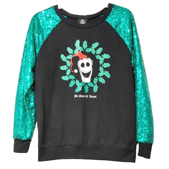 Disney Nightmare Before Christmas Sweatshirt Sequins Jack Skellington Womens M - Picture 2 of 7